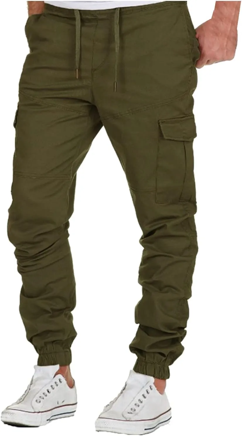 SUWBMHWE Mens Cargo Pants Muti-Pockets Jogger Work Chino Slim Fit Casual Pants Hiking Work Sweatpants