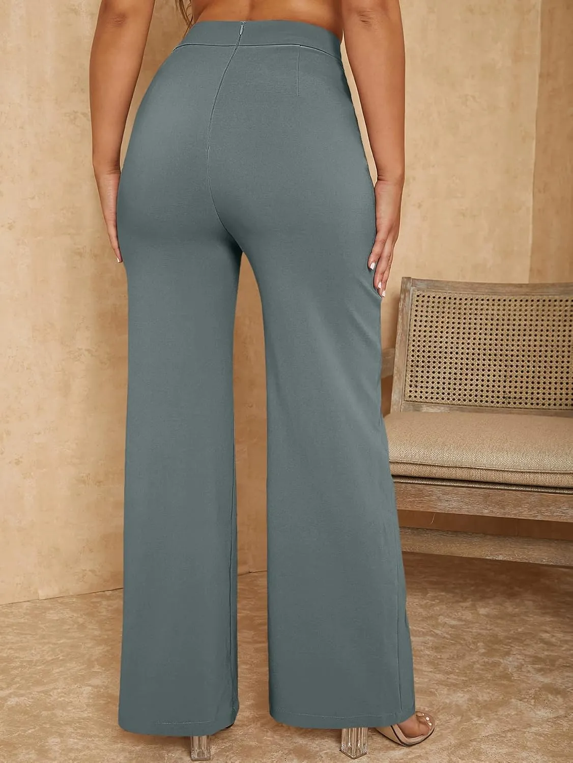 SweatyRocks Women's Overlap Waist Seam Front Palazzo Wide Leg Pants High Waist Long Pant Casual Trousers