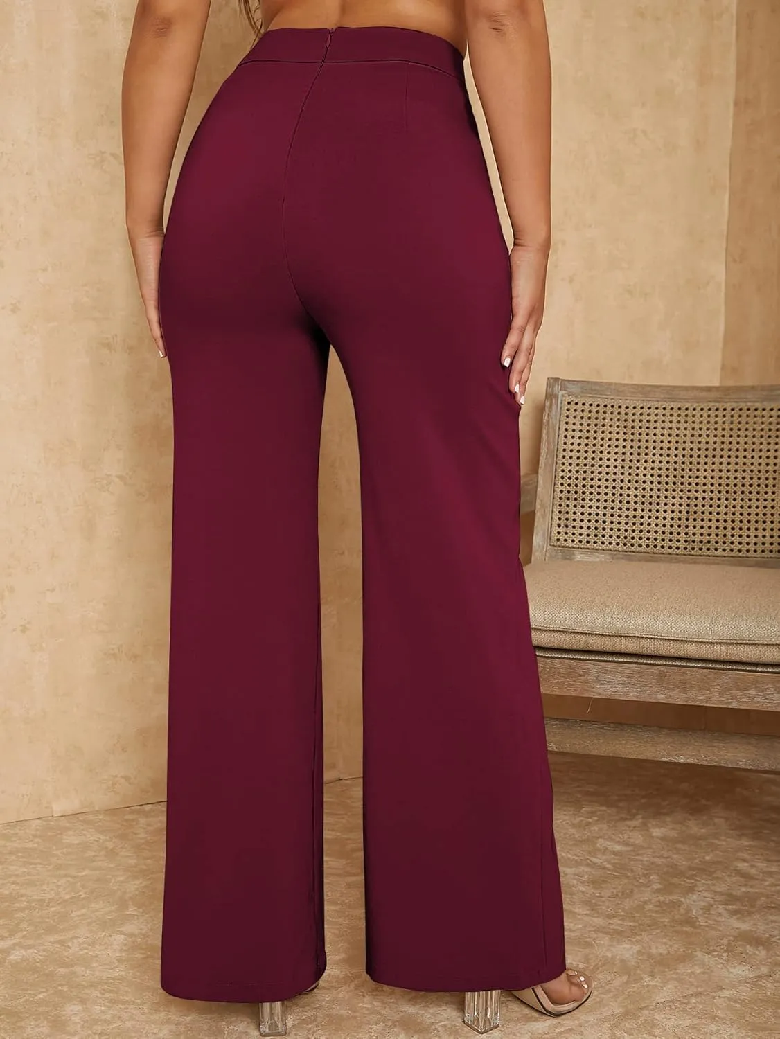 SweatyRocks Women's Overlap Waist Seam Front Palazzo Wide Leg Pants High Waist Long Pant Casual Trousers