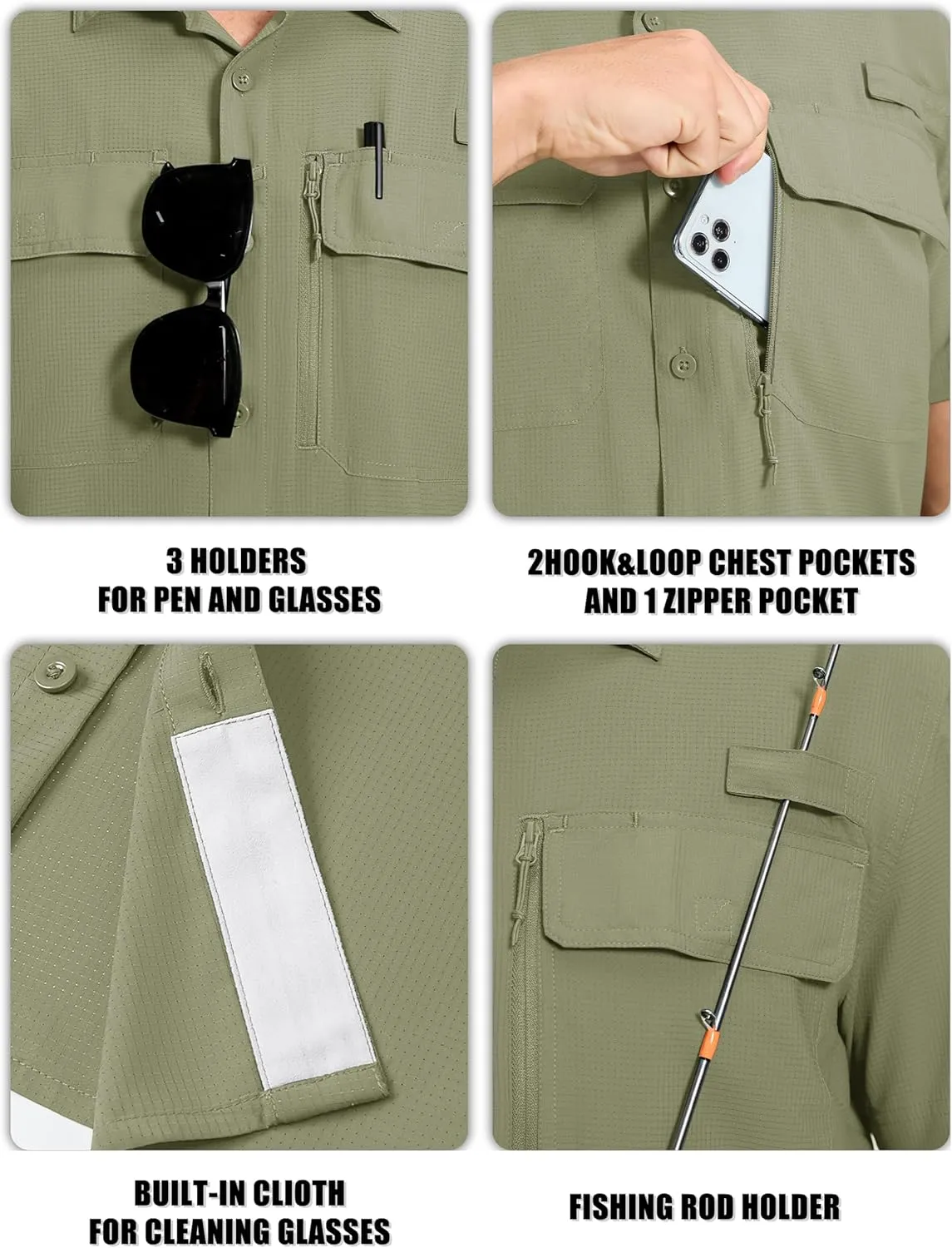 TACVASEN Fishing Shirts for Men Cool Hiking Shirt Button Up Short Sleeve SPF UPF 50  Sun Shirt Quick Dry for Tactical