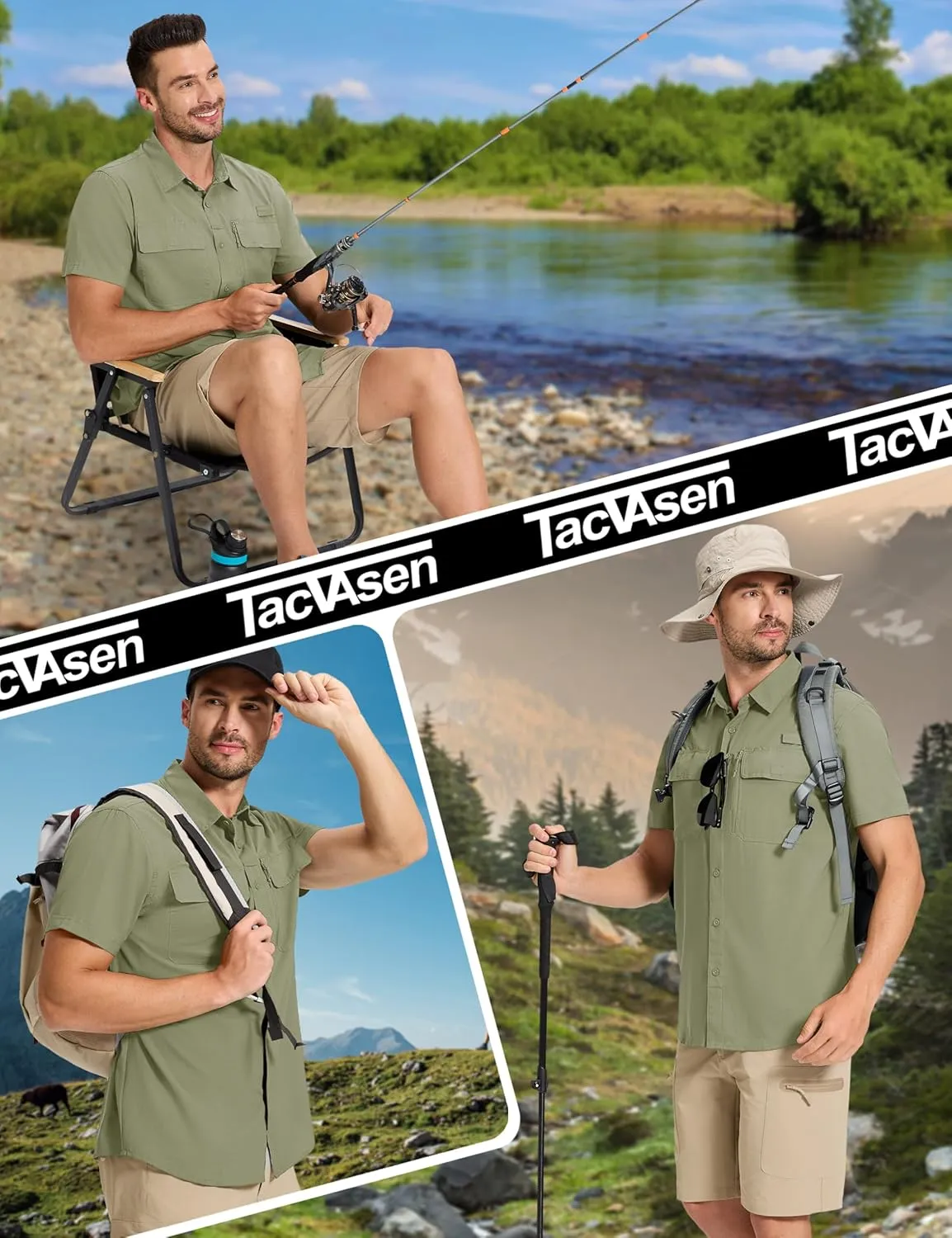TACVASEN Fishing Shirts for Men Cool Hiking Shirt Button Up Short Sleeve SPF UPF 50  Sun Shirt Quick Dry for Tactical