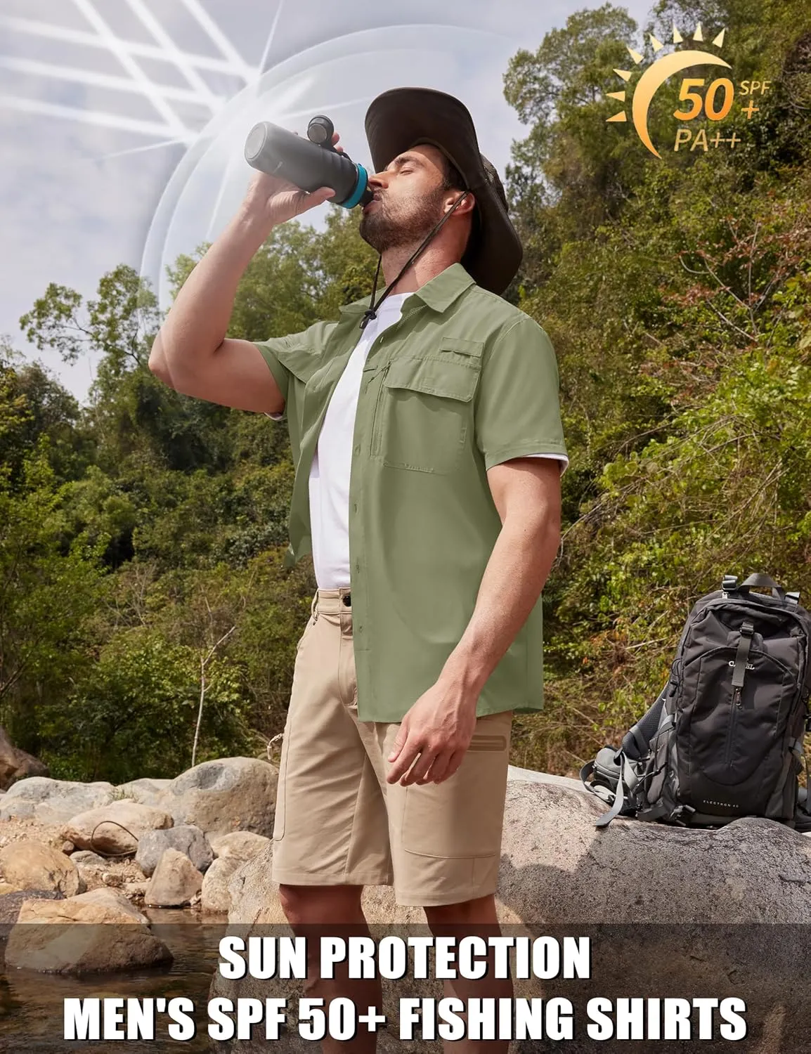 TACVASEN Fishing Shirts for Men Cool Hiking Shirt Button Up Short Sleeve SPF UPF 50  Sun Shirt Quick Dry for Tactical