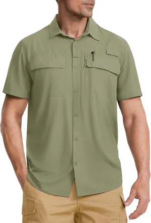 TACVASEN Fishing Shirts for Men Cool Hiking Shirt Button Up Short Sleeve SPF UPF 50  Sun Shirt Quick Dry for Tactical