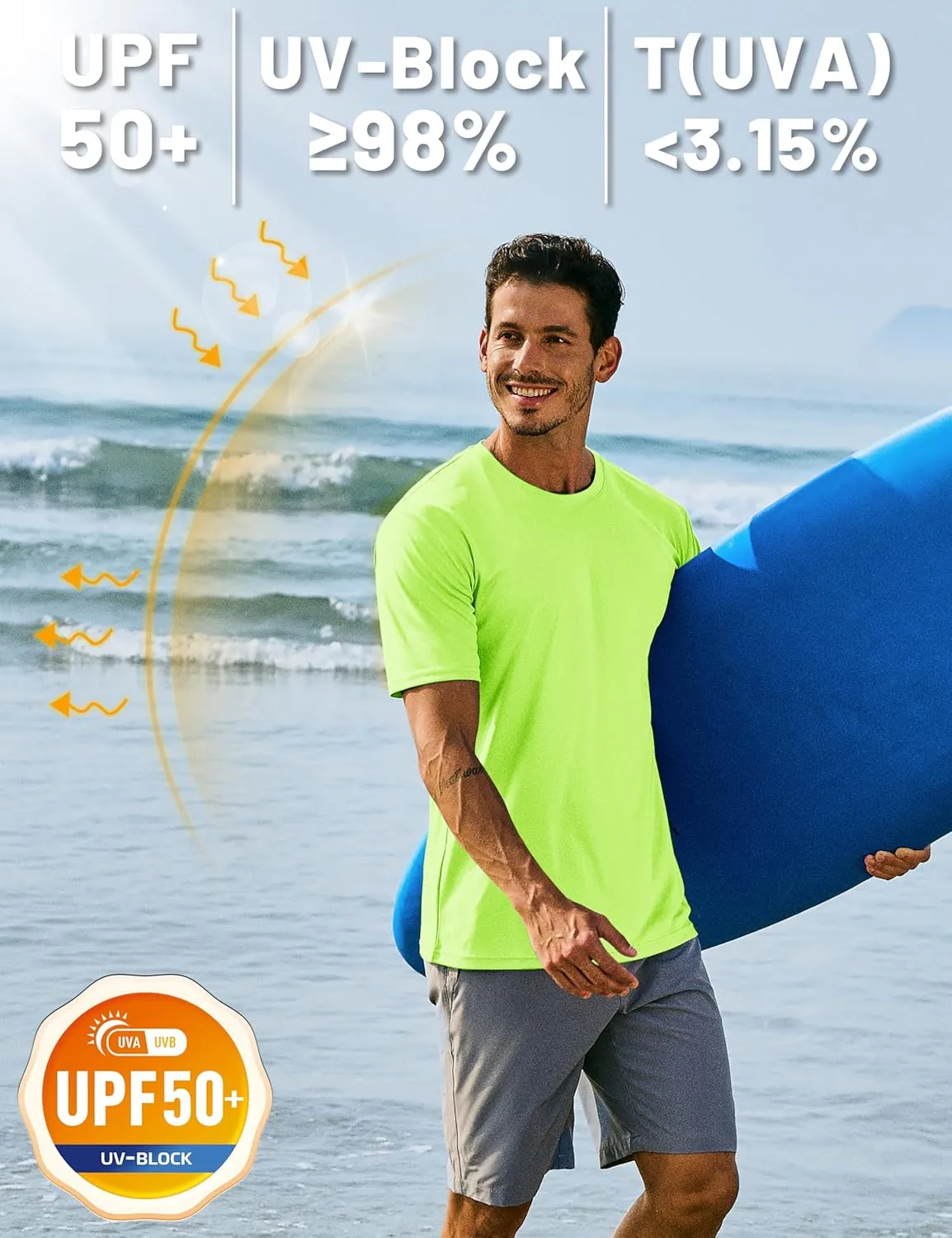 TACVASEN Swim Shirts for Men Rash Guard SPF Short Sleeve Sun T-Shirt UPF 50 Quick Dry Lightweight Fishing Water Shirt