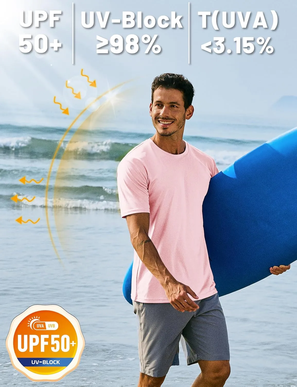 TACVASEN Swim Shirts for Men Rash Guard SPF Short Sleeve Sun T-Shirt UPF 50 Quick Dry Lightweight Fishing Water Shirt