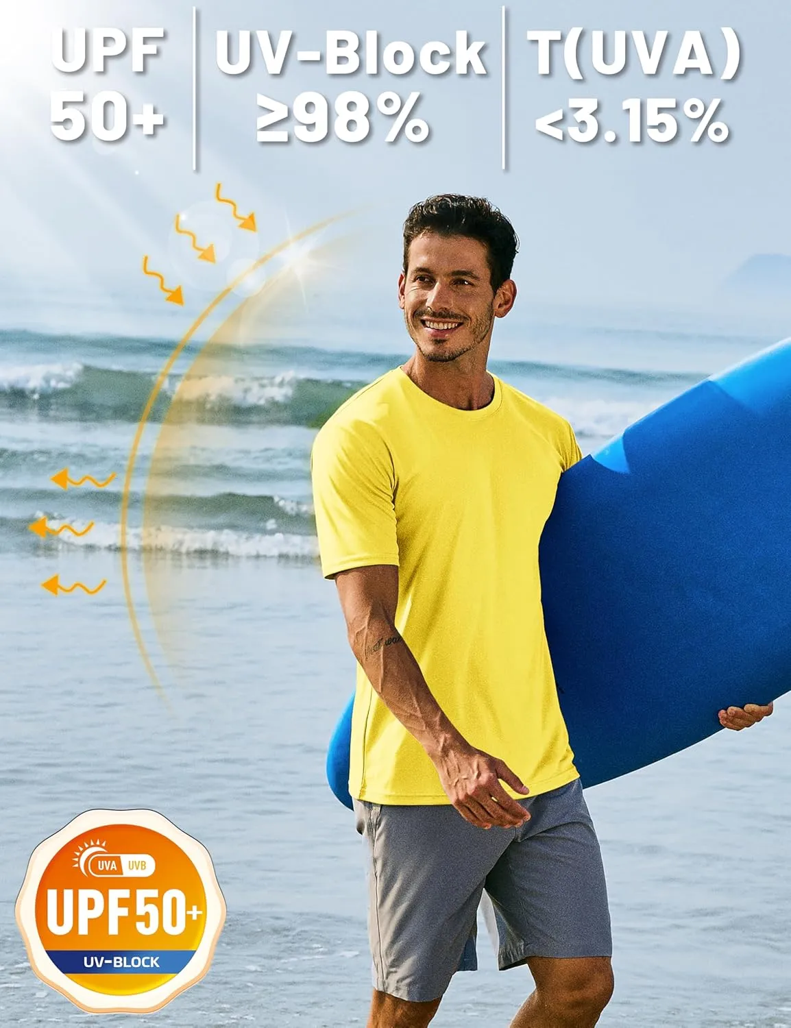 TACVASEN Swim Shirts for Men Rash Guard SPF Short Sleeve Sun T-Shirt UPF 50 Quick Dry Lightweight Fishing Water Shirt