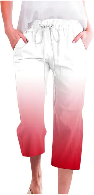 TARIENDY Capri Pants for Women Summer Casual Drawstring Elastic Waist Capris High Waisted Cropped Trouser with Pockets