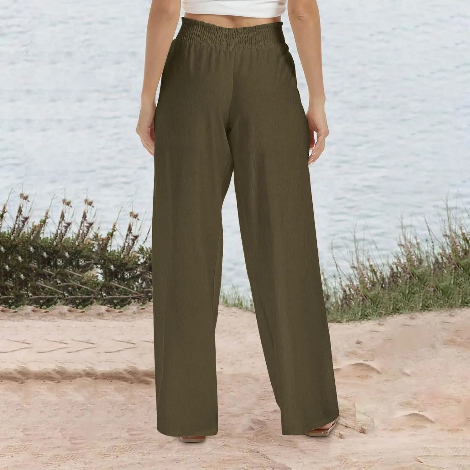 TARIENDY Wide Leg Linen Pants for Women Casual High Waisted Palazzo Pants Lightweight Summer Beach Pants with Pockets 2025