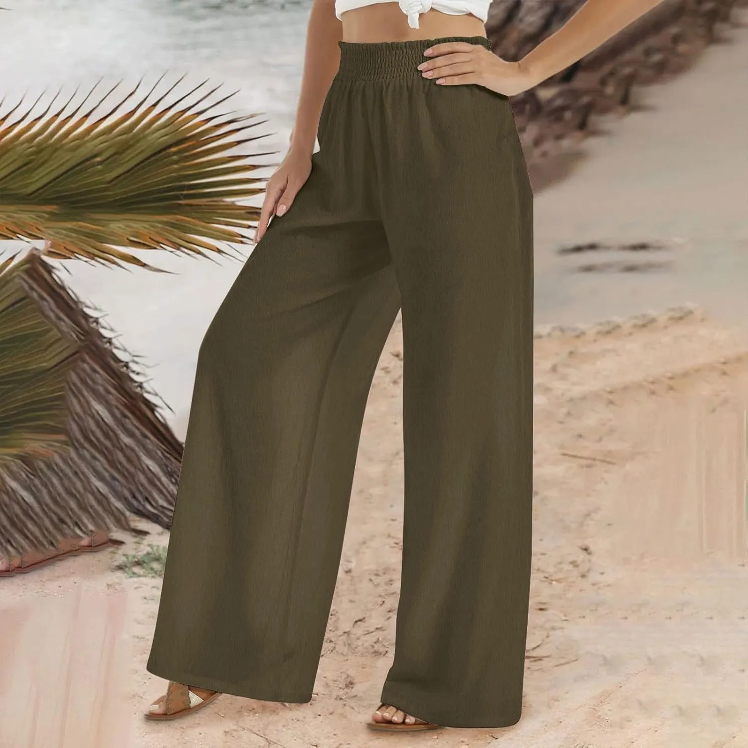 TARIENDY Wide Leg Linen Pants for Women Casual High Waisted Palazzo Pants Lightweight Summer Beach Pants with Pockets 2025