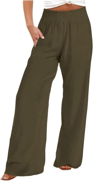 TARIENDY Wide Leg Linen Pants for Women Casual High Waisted Palazzo Pants Lightweight Summer Beach Pants with Pockets 2025