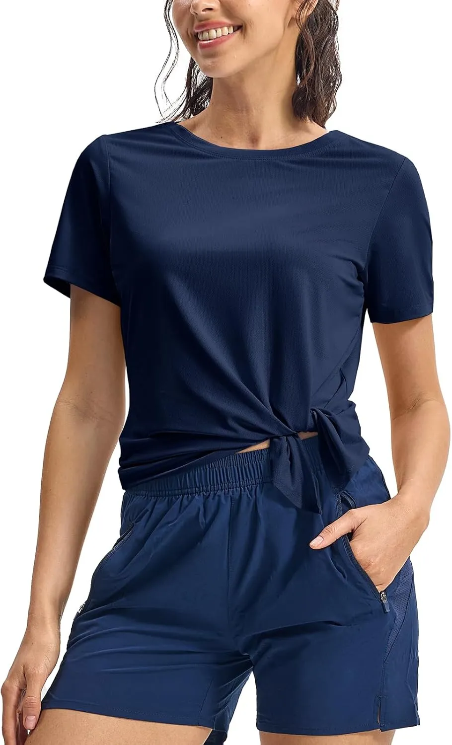 TBMPOY Women's Short Sleeve Workout Tops T-Shirts Breathable Quick Dry UPF 30  Athletic Exercise Tee Shirts with Side Slits