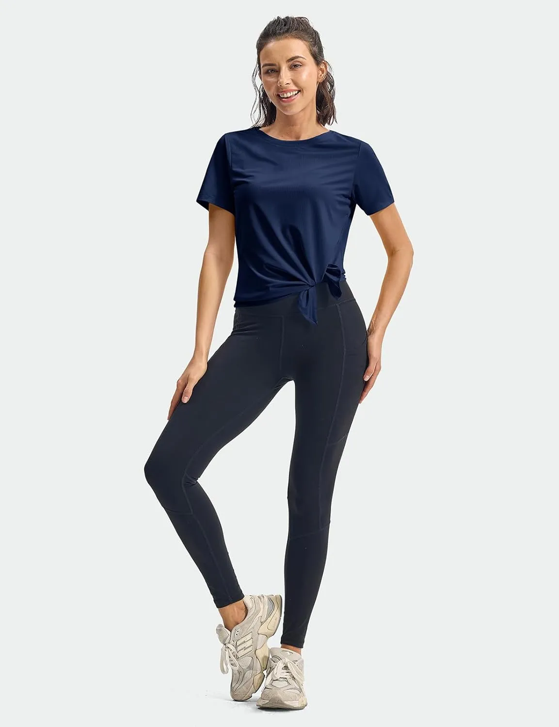 TBMPOY Women's Short Sleeve Workout Tops T-Shirts Breathable Quick Dry UPF 30  Athletic Exercise Tee Shirts with Side Slits