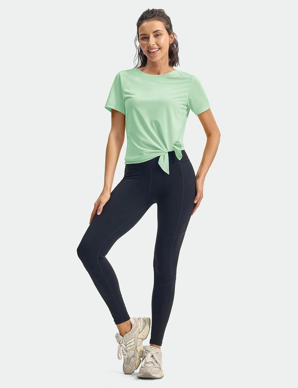 TBMPOY Women's Short Sleeve Workout Tops T-Shirts Breathable Quick Dry UPF 30  Athletic Exercise Tee Shirts with Side Slits