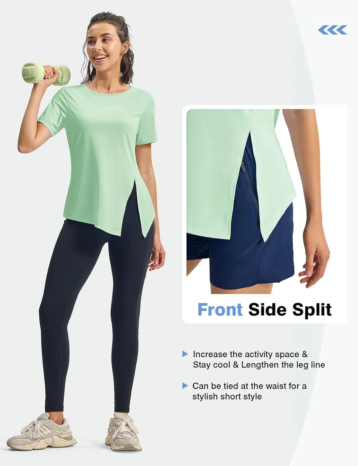 TBMPOY Women's Short Sleeve Workout Tops T-Shirts Breathable Quick Dry UPF 30  Athletic Exercise Tee Shirts with Side Slits