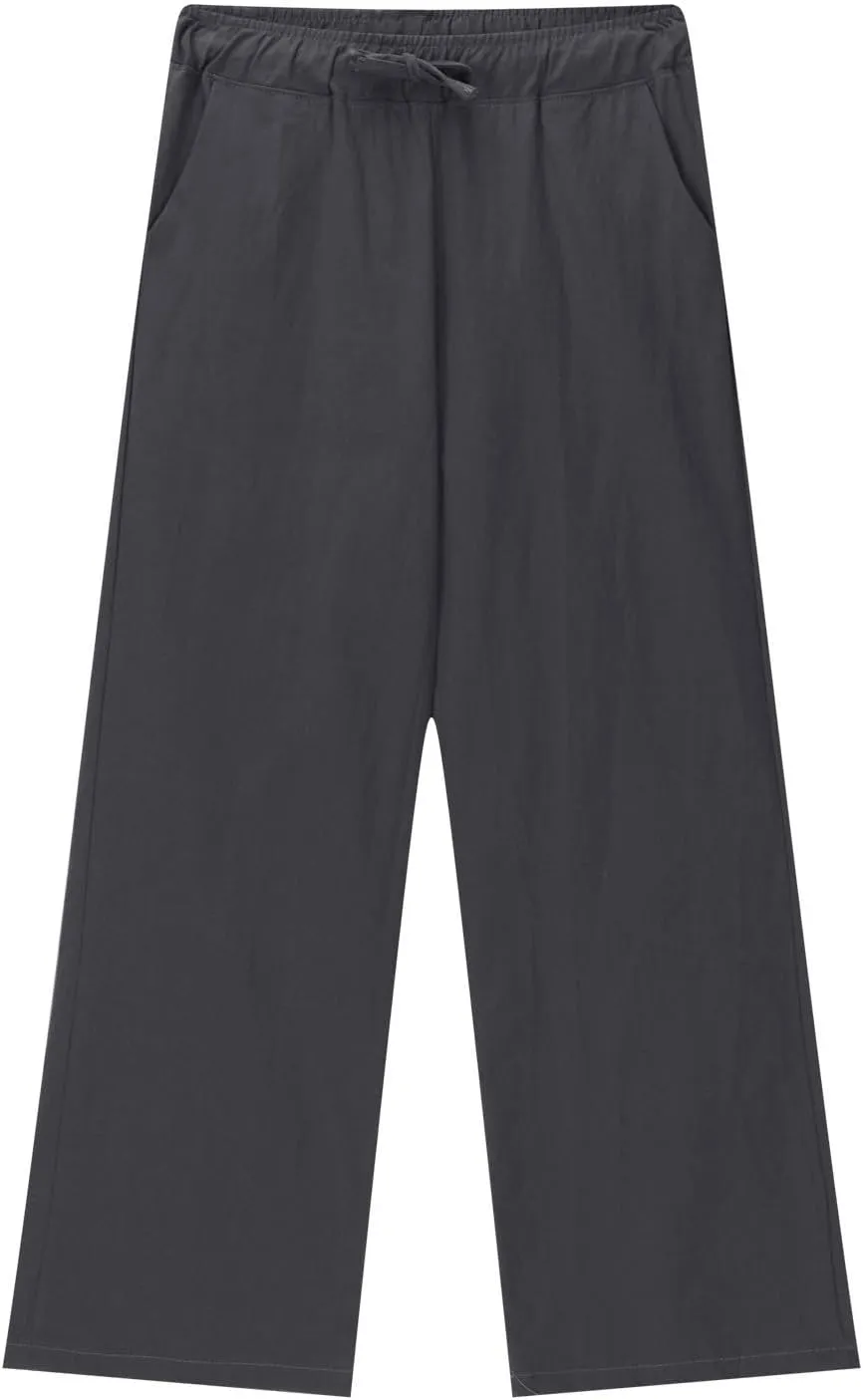 Teen Girls Casual Cotton Linen Pants Lightweight Summer Wide Leg Pant Loose Elastic Waist Plus Size Lounge Long Trousers