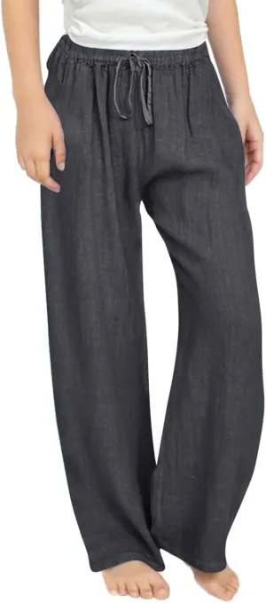 Teen Girls Casual Cotton Linen Pants Lightweight Summer Wide Leg Pant Loose Elastic Waist Plus Size Lounge Long Trousers