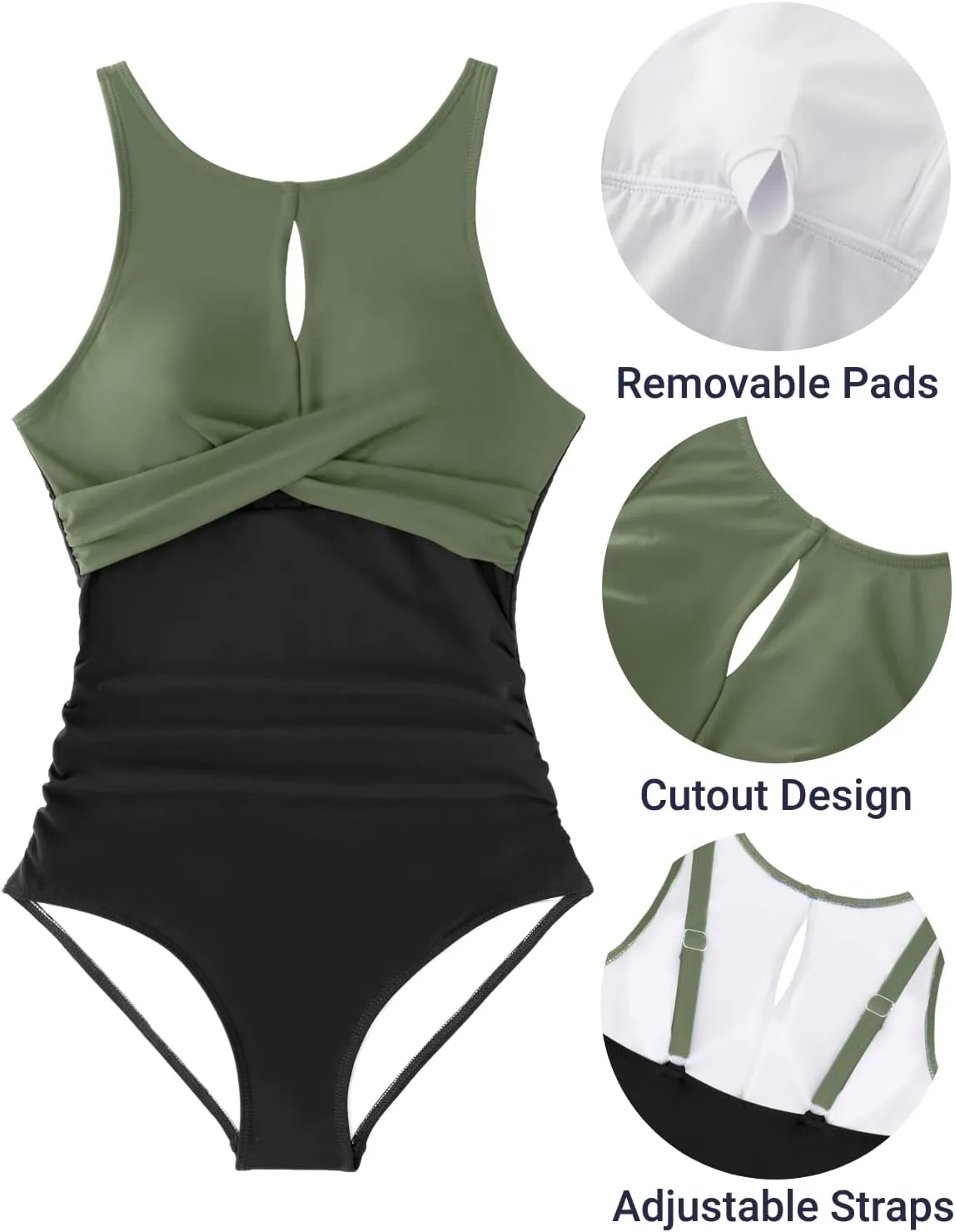 Tempt Me Women One Piece Swimsuits Tummy Control Bathing Suits High Neck Cutout Twist Front Swimwear