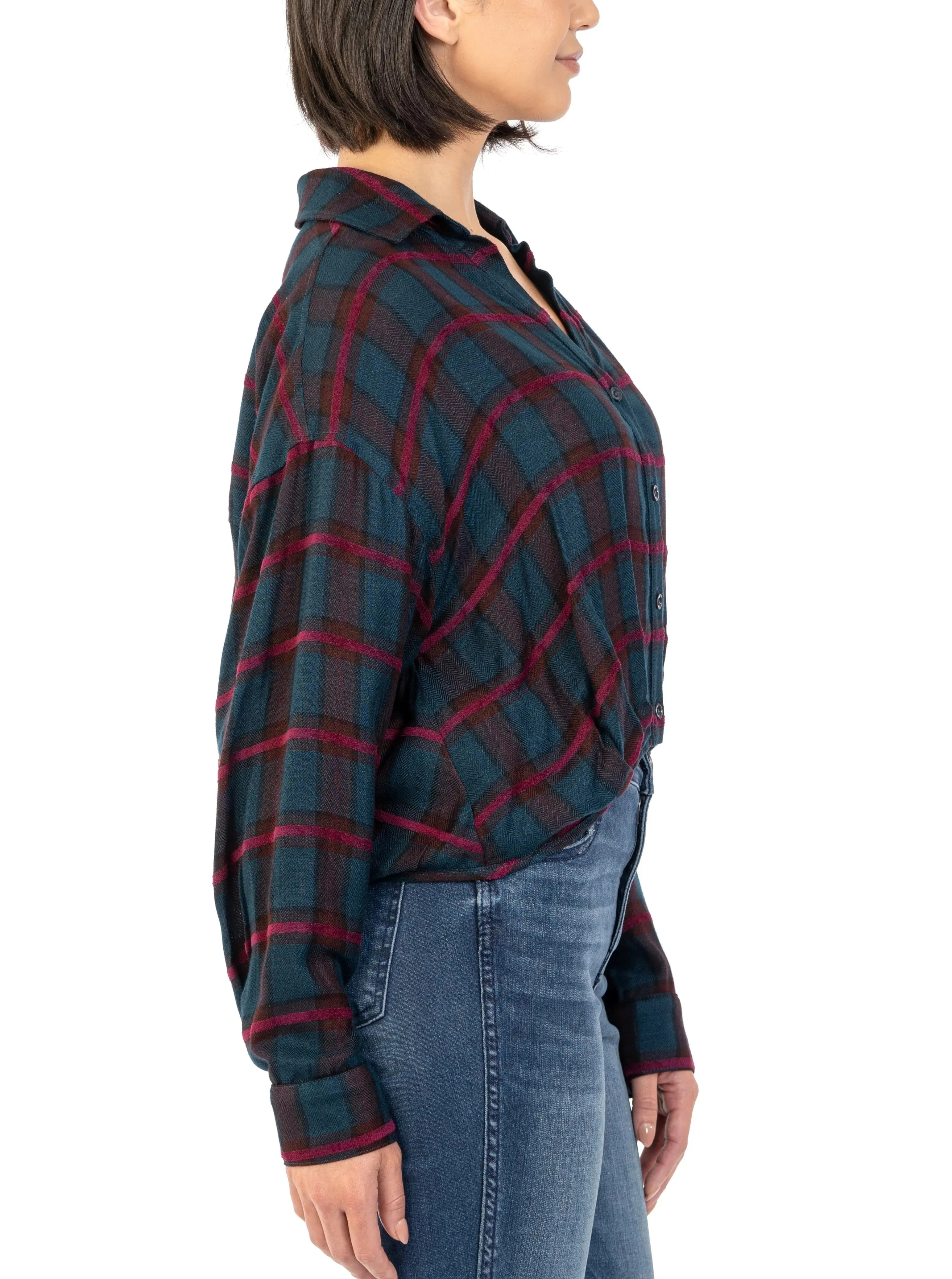 Tessa Crop Button Down [Navy/Wine-KT127701]