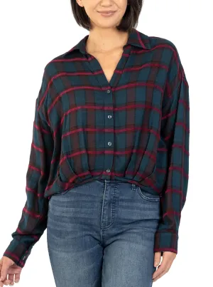 Tessa Crop Button Down [Navy/Wine-KT127701]