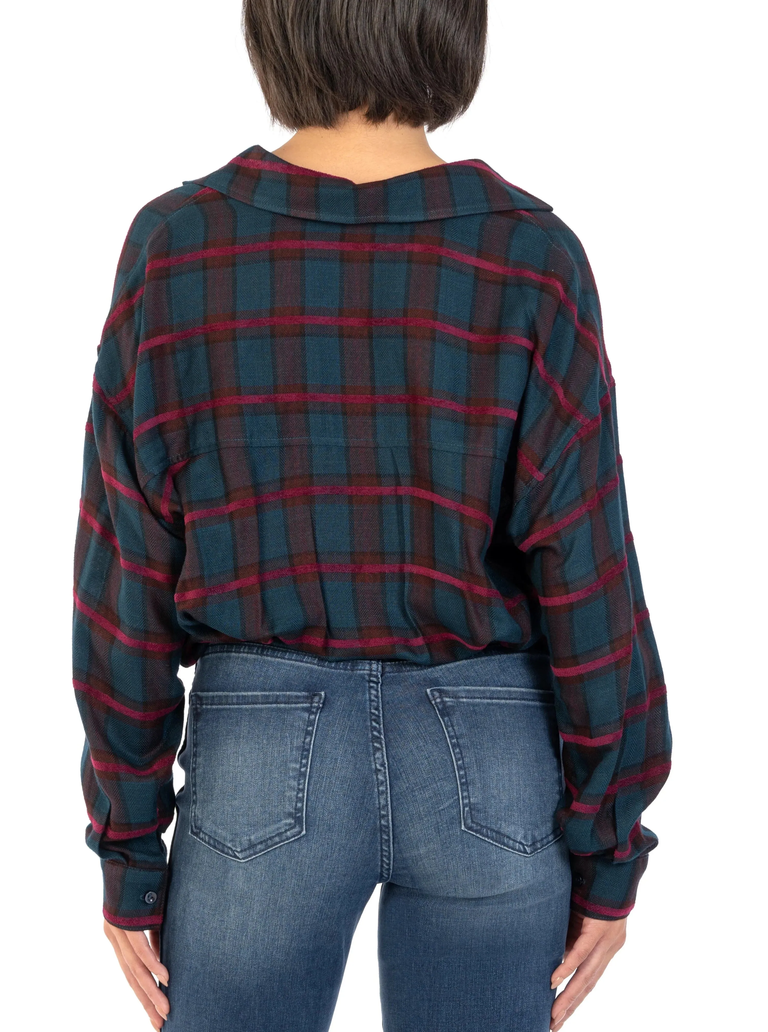 Tessa Crop Button Down [Navy/Wine-KT127701]
