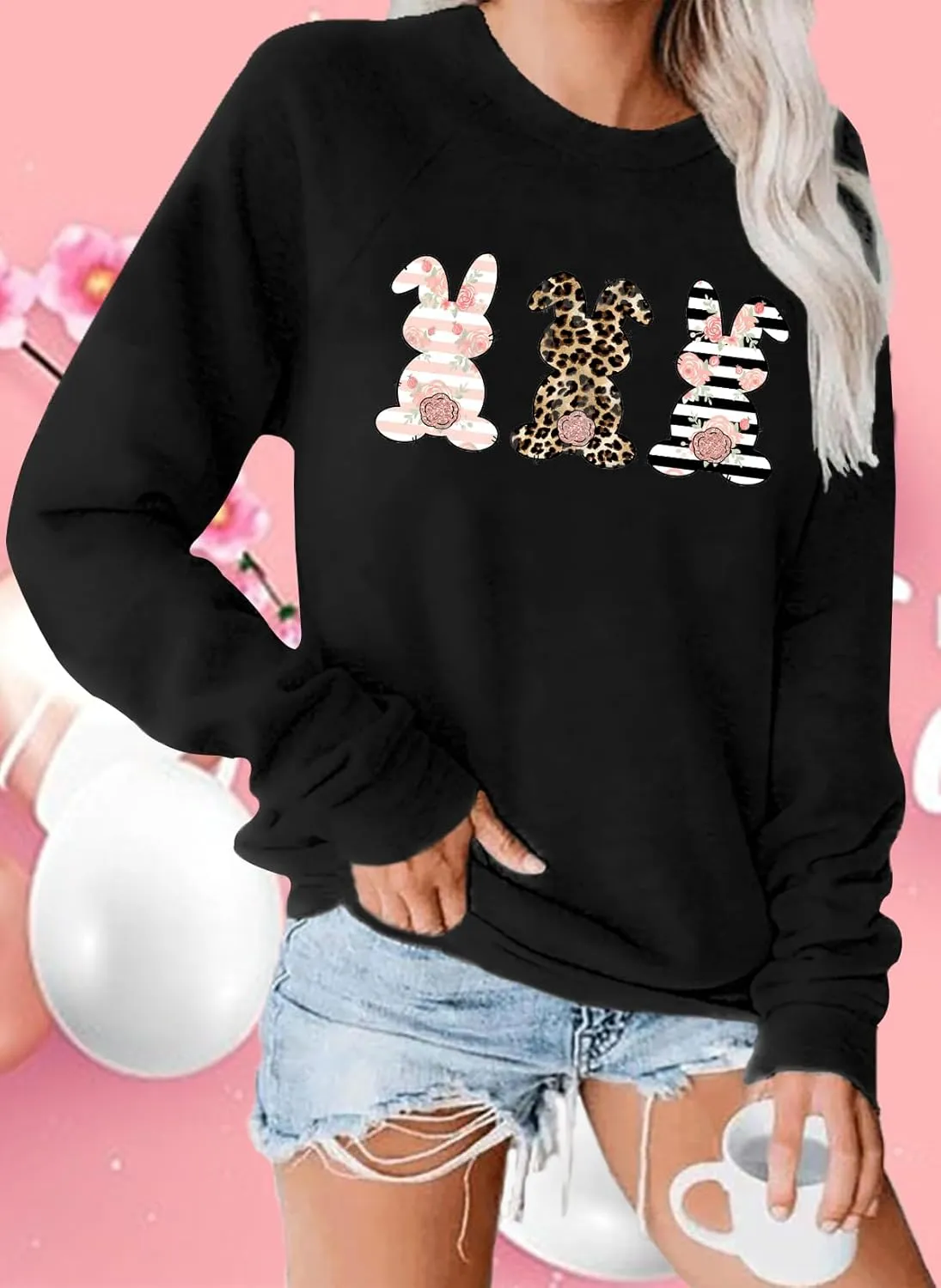tiqwova Women Vintage Printed Long Sleeve Pullover Sweatshirt, Loose Caual Shirt Tops for Womens