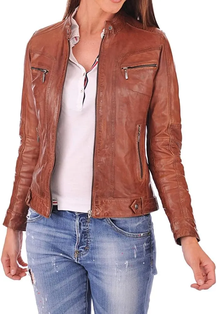 TOMJACK Women Leather Jacket - Lambskin Winter Vintage Motorcycle Biker Jacket, Moto Riding & Racing Jackets