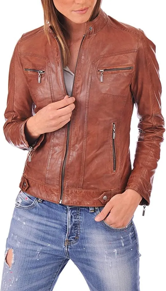 TOMJACK Women Leather Jacket - Lambskin Winter Vintage Motorcycle Biker Jacket, Moto Riding & Racing Jackets