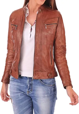 TOMJACK Women Leather Jacket - Lambskin Winter Vintage Motorcycle Biker Jacket, Moto Riding & Racing Jackets