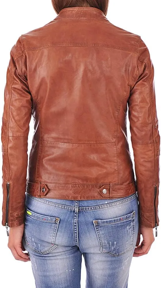 TOMJACK Women Leather Jacket - Lambskin Winter Vintage Motorcycle Biker Jacket, Moto Riding & Racing Jackets