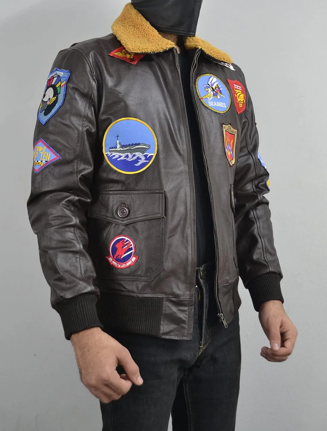 Top Jacket For Men - Tom Gun G1 Bomber Maverick Aviator Real Leather Fur Collar Flight Jacket - Cruise Brown Leather Jacket