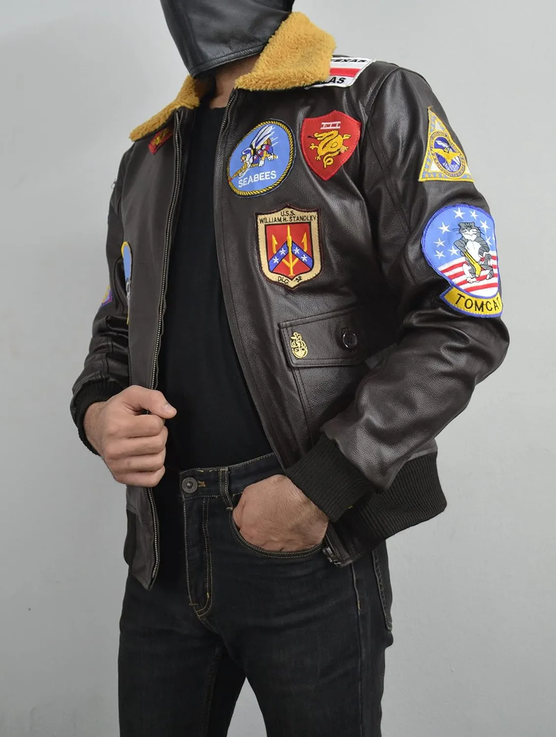 Top Jacket For Men - Tom Gun G1 Bomber Maverick Aviator Real Leather Fur Collar Flight Jacket - Cruise Brown Leather Jacket