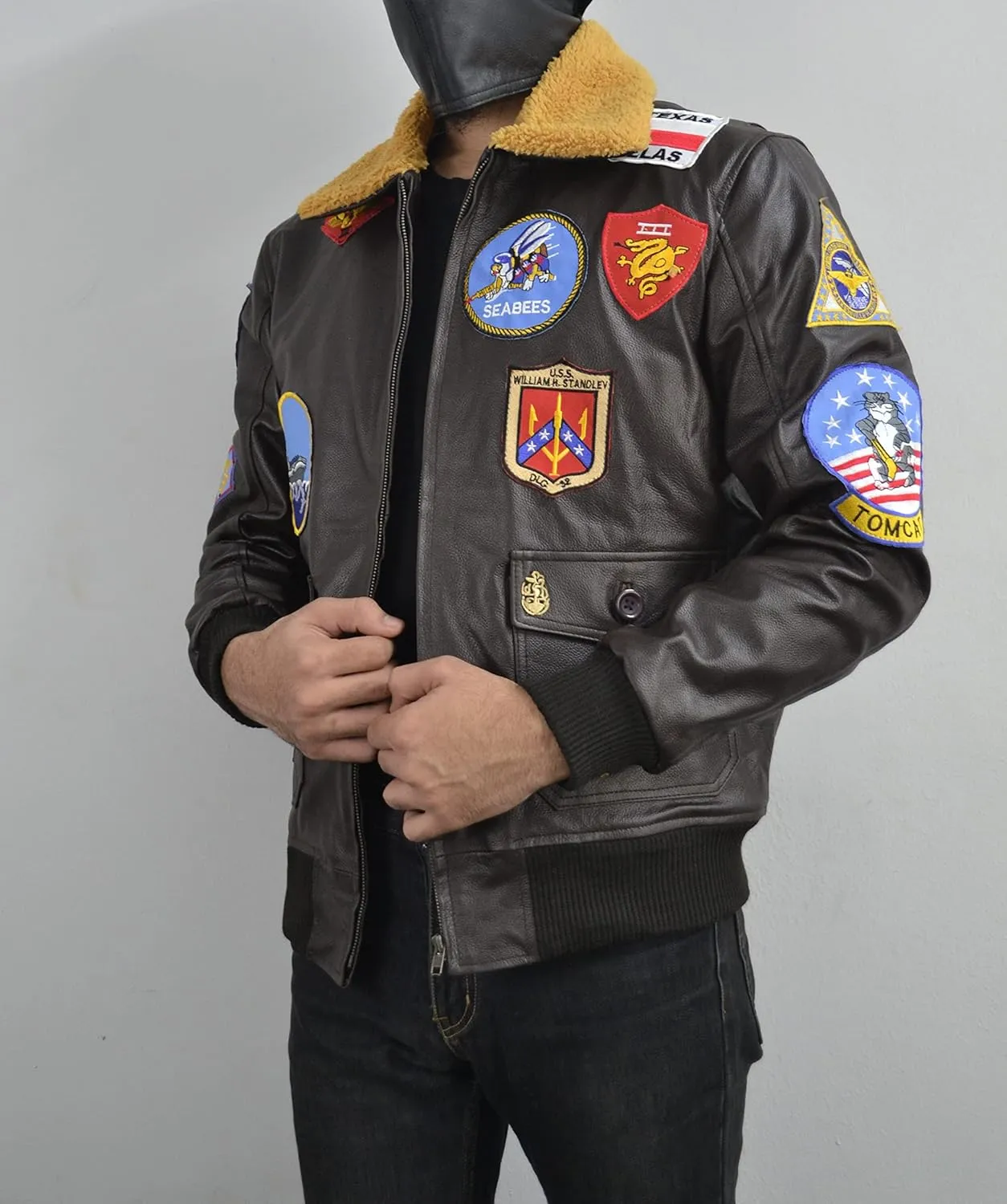 Top Jacket For Men - Tom Gun G1 Bomber Maverick Aviator Real Leather Fur Collar Flight Jacket - Cruise Brown Leather Jacket
