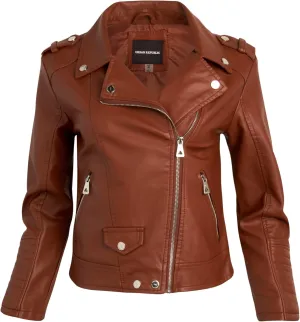 URBAN REPUBLIC Women's Leather Jackets, Faux Motorcycle Moto Biker Coat Short Lightweight Vegan Pleather Fashion