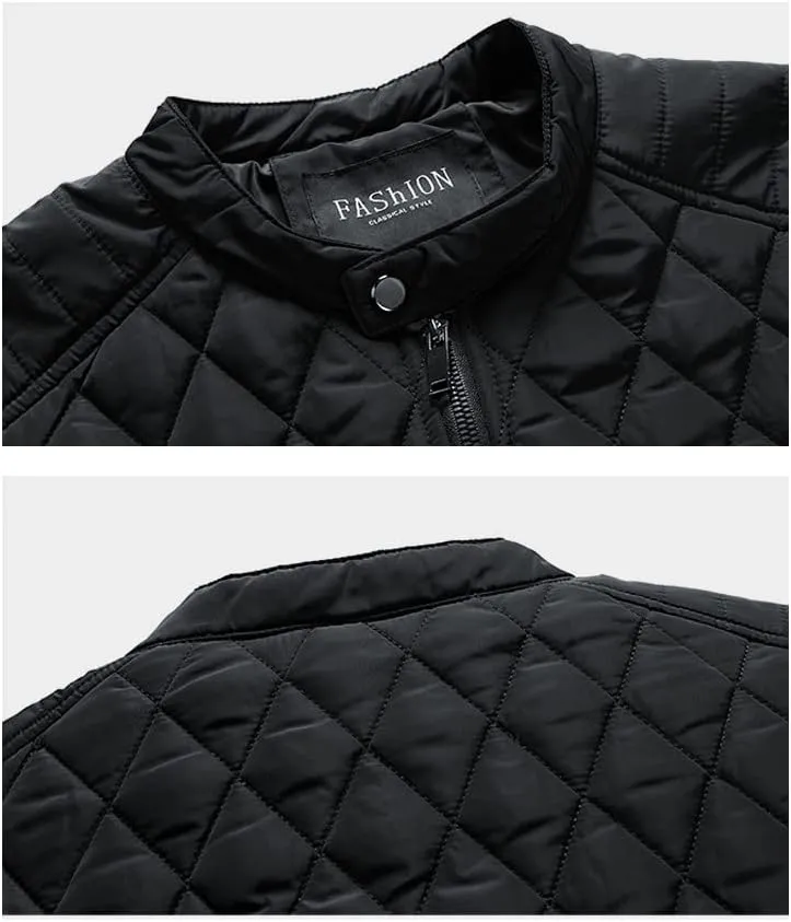 utcoco Mens Quilted Jacket Stand Collar Zip Up Lightweight Padded Down Jacket Winter Coat with Zippered Pocket