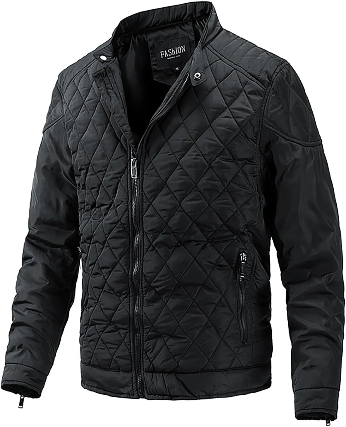 utcoco Mens Quilted Jacket Stand Collar Zip Up Lightweight Padded Down Jacket Winter Coat with Zippered Pocket