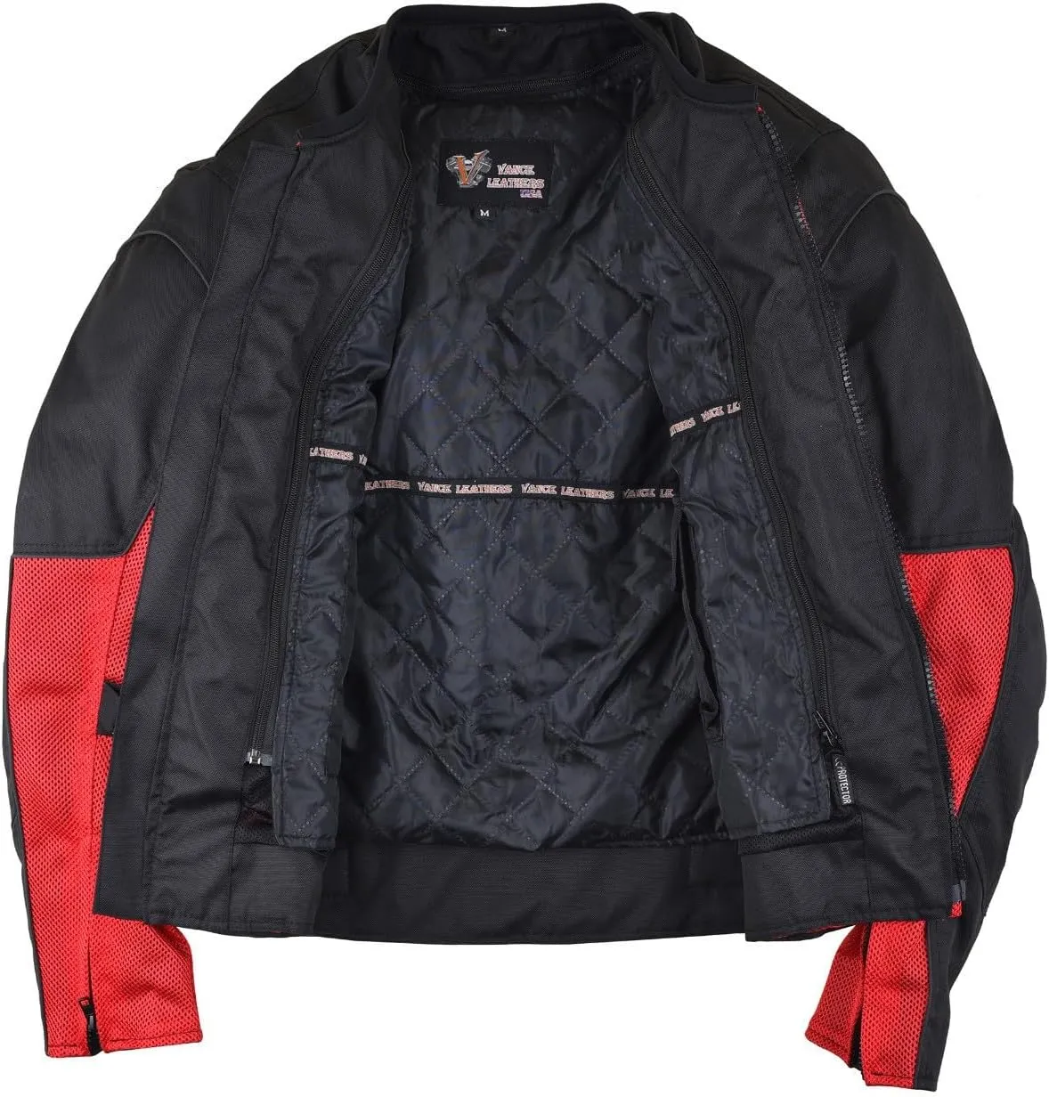Vance Leather Mens All-Season Reflective Mesh & Textile Motorcycle Jacket w/CE Armor & Removable Liner