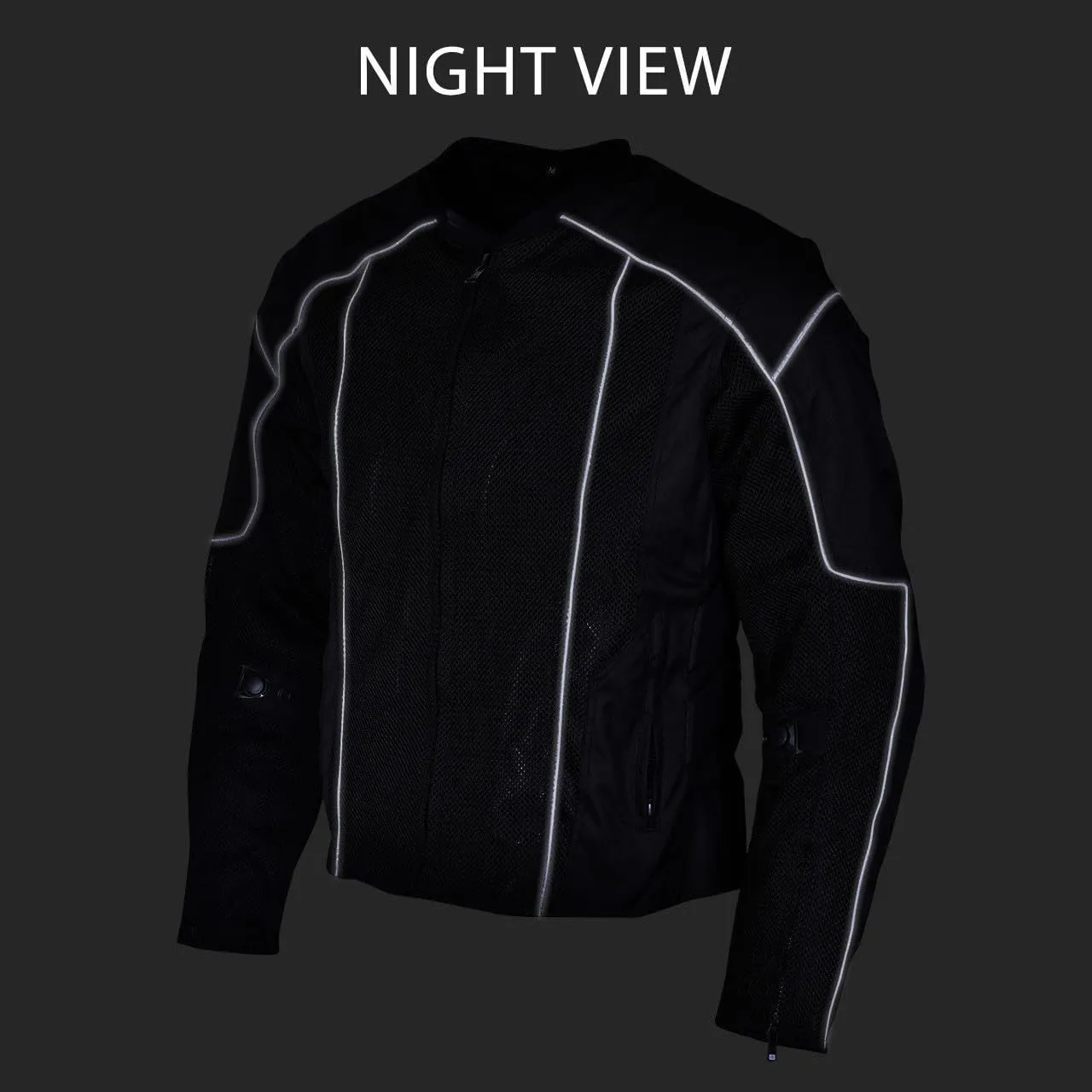 Vance Leather Mens All-Season Reflective Mesh & Textile Motorcycle Jacket w/CE Armor & Removable Liner