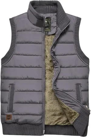 Vcansion Men's Outdoor Stand Collar Fleece Jacket Vest Casual Padded Vest Coats