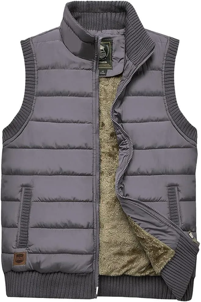 Vcansion Men's Outdoor Stand Collar Fleece Jacket Vest Casual Padded Vest Coats