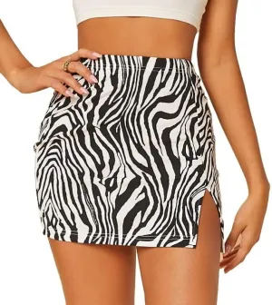 Verdusa Women's Split Side Zebra Striped High Waist Mini Pencil Bodycon Skirt
