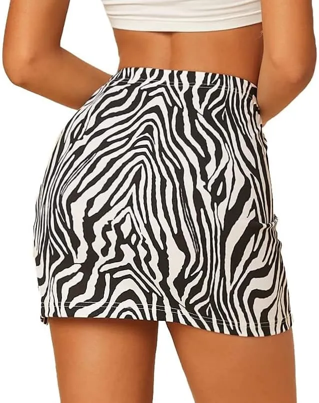 Verdusa Women's Split Side Zebra Striped High Waist Mini Pencil Bodycon Skirt
