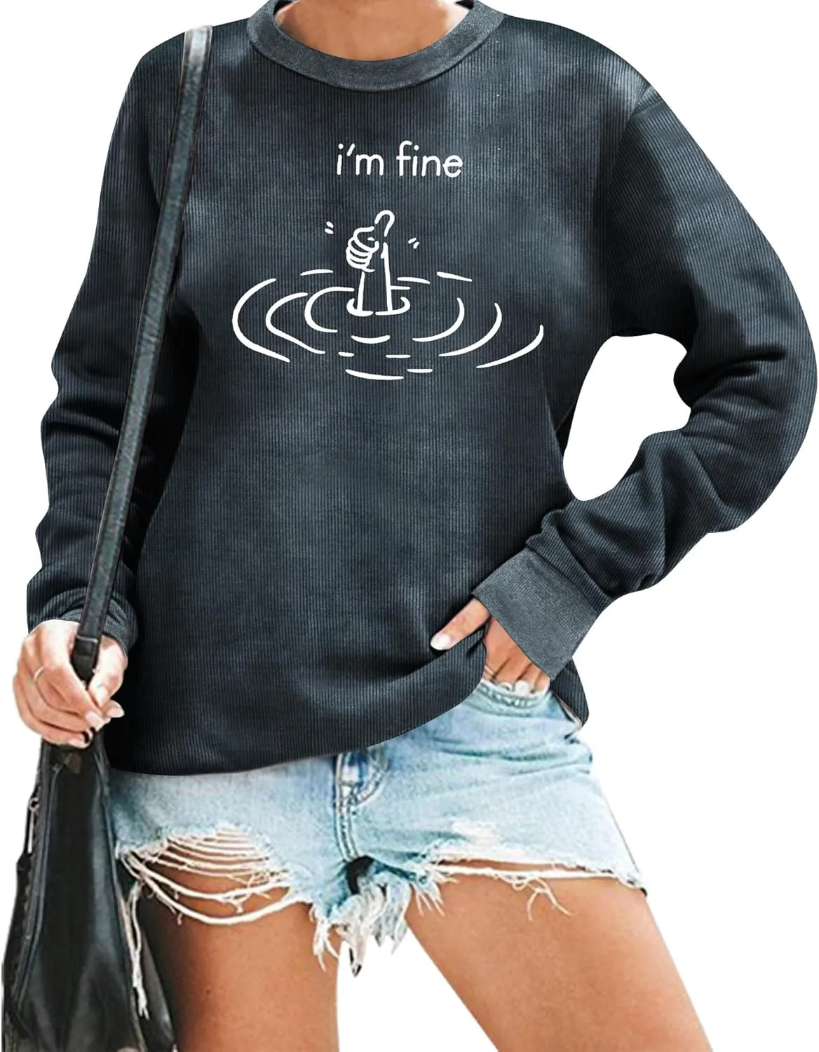 VILOVE Funny Sweatshirts for Women Its Fine Im Fine Everything is Fine Shirts Inspirational T-Shirt Cute Sayings Tee Tops
