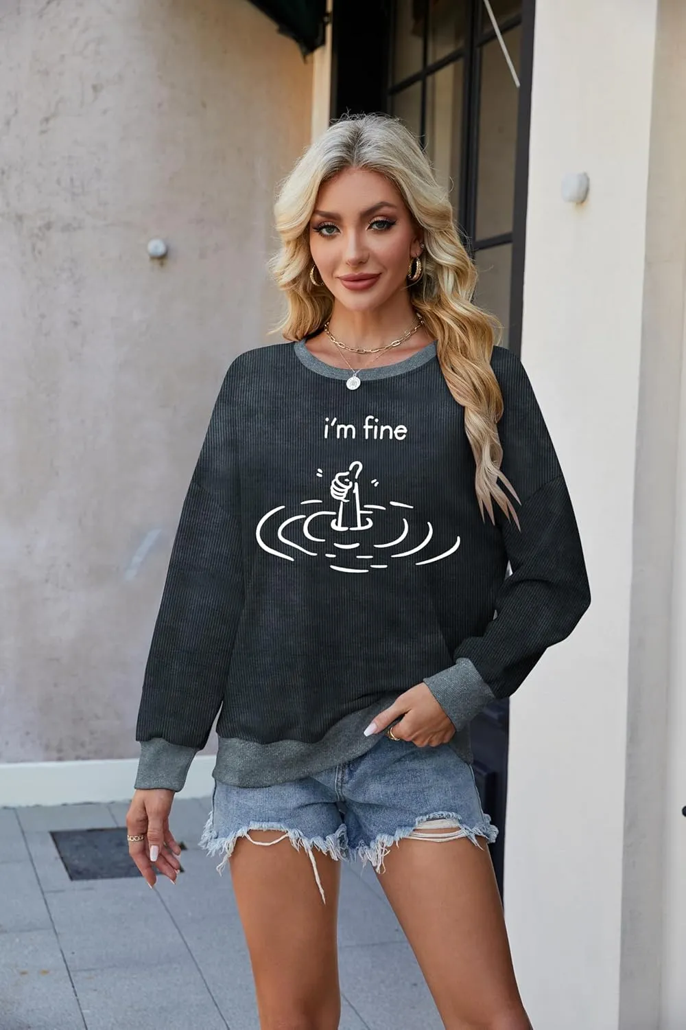 VILOVE Funny Sweatshirts for Women Its Fine Im Fine Everything is Fine Shirts Inspirational T-Shirt Cute Sayings Tee Tops
