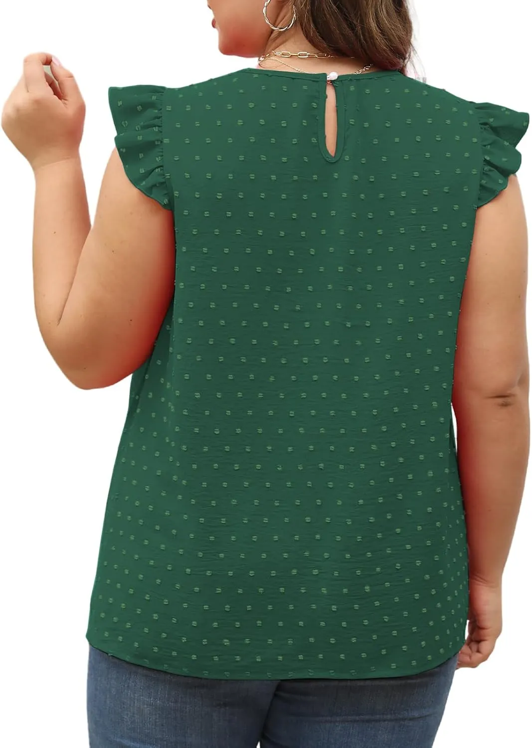 VISLILY Womens-Plus-Size-Summer-Tank-Tops Ruffle Cap Sleeveless T Shirts Crewneck Swiss Dot Blouses Pleated Casual Tee