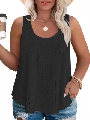 VISLILY Womens-Plus-Size-Summer-Tank-Tops Scoop Neck Camisole Sleeveless T Shirts Flowy Eyelet Embroidery Tunics Tee XL-5XL