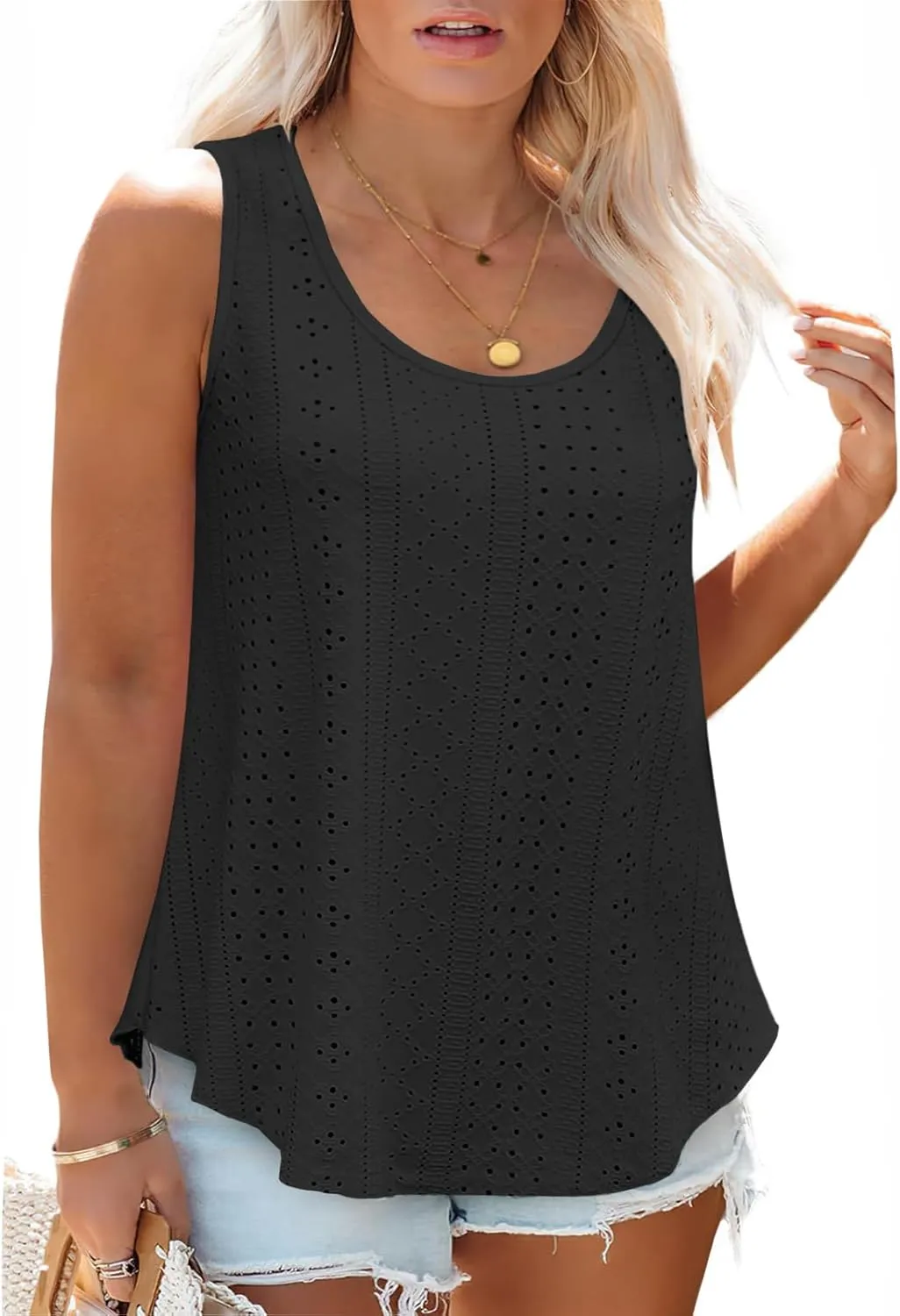 VISLILY Womens-Plus-Size-Summer-Tank-Tops Scoop Neck Camisole Sleeveless T Shirts Flowy Eyelet Embroidery Tunics Tee XL-5XL