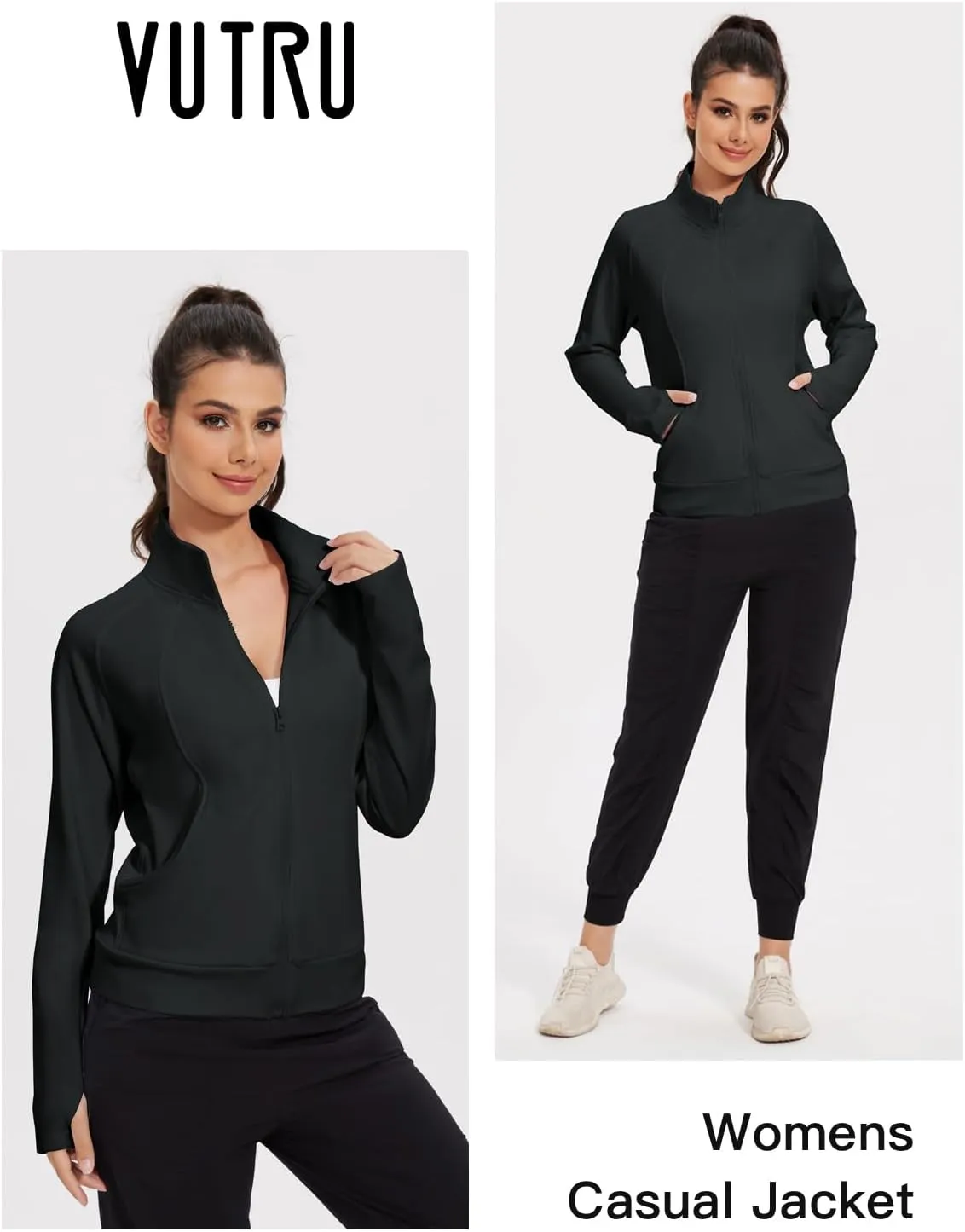 VUTRU Casual Jacket for Women Fleece Zip Up Jacket Tops Long Sleeve Fall Coat Trendy