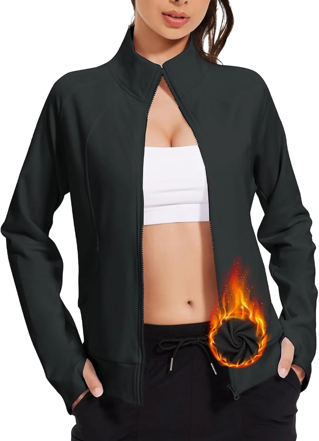 VUTRU Casual Jacket for Women Fleece Zip Up Jacket Tops Long Sleeve Fall Coat Trendy