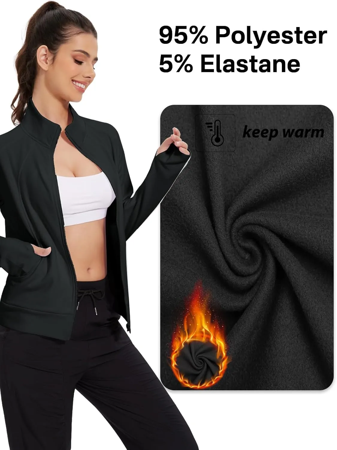 VUTRU Casual Jacket for Women Fleece Zip Up Jacket Tops Long Sleeve Fall Coat Trendy