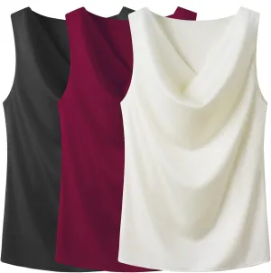 Wantschun Women's Cowl Neck Camisole Silk Satin Adjustable Spaghetti Strap Tank Top Cami Blouse S-3XL